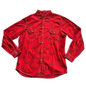Barn Fly Buffalo Print Button Down Mens size Large 100% Cotton Red Western Rodeo